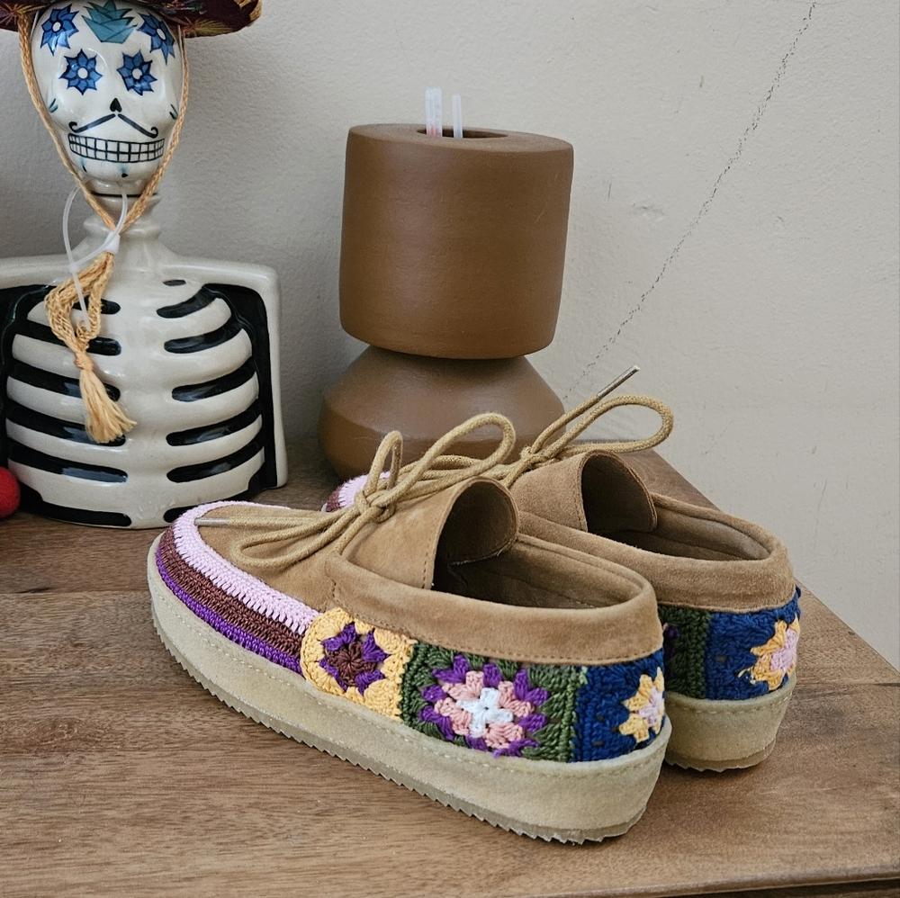 Laidback London Free People Komo Crochet Moccasin Saffron Suede